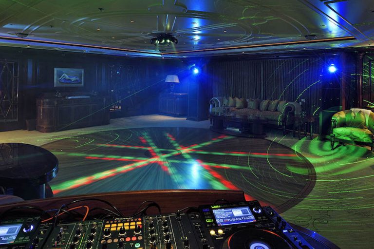 Converted lounge to disco-floor with smoke machine. foredeck golf, Apple TV, Kaleidoscope, karaoke, skylounge serving also as  cinema area.