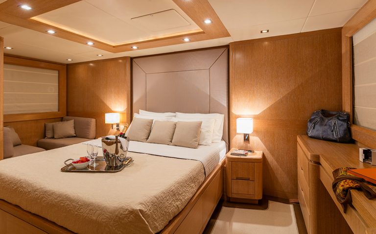 Fabulous interior for up to 10 guests in 4 cabins.