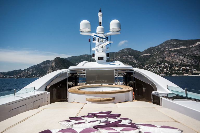 One of the largest Jacuzzi pools of any yacht in this size category and a cinema screen to watch from your pool. At night the ideal entertainment area.